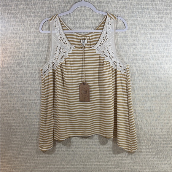 True Craft Tan and White Striped Tank Top with Lace - NWT - Picture 1 of 4